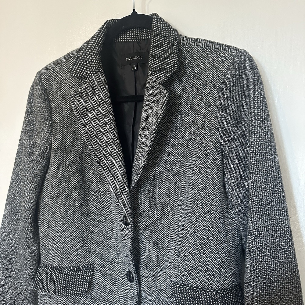 Talbots Blazer Jacket Women's‎ Size 8 Wool Blend Button Elbow Patch Equestrian